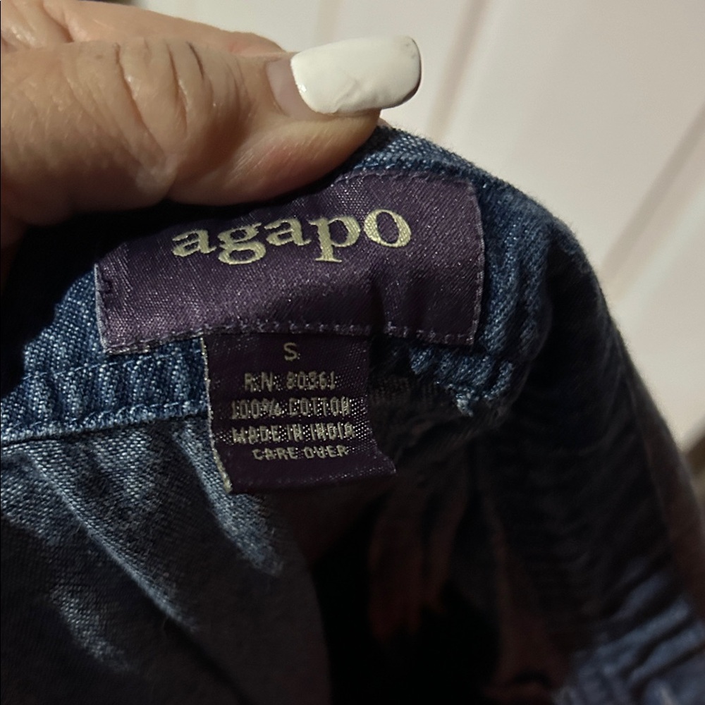 Vtg 90s Agapo denim embroidered sunflower denim overalls boho sz S - Picture 4 of 5